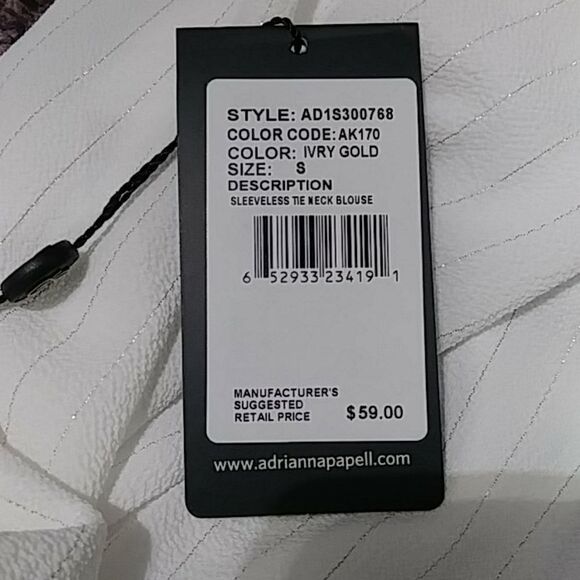 Adrianna Papell White & Silver Pinstriped Sleeveless Blouse - Picture 4 of 7